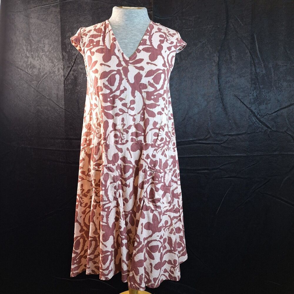Small Block Print Natural Leisure Cover-up Abstract Versatile Flowy Midi Dress